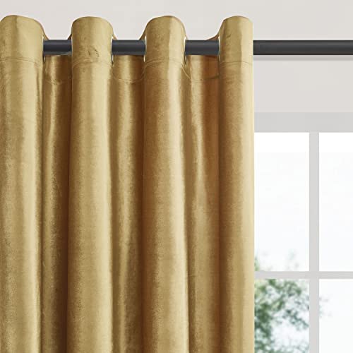 BULBUL Velvet Gold Curtains 108 inch Length- Living Room Blackout Thermal Window Drapes Darkening Decor Grommet Curtains for Bedroom Set of 2 Panels | Bedroom Room Decor,Luxury Elegant Modern,Thermal Insulation,Window Drapes,Darkening,UV rays,Privacy,Set