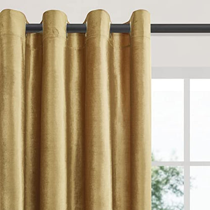 BULBUL Velvet Gold Curtains 72 inch Length- Living Room Blackout Thermal Window Drapes Darkening Decor Grommet Curtains for Bedroom Set of 2 Panels | Bedroom Room Decor,Luxury Elegant Modern,Thermal Insulation,Window Drapes,Darkening,UV rays,Privacy,Set o