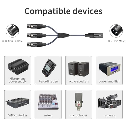 2FT 3Pin XLR Male to 3 Female Y Splitter Cable,XLR Splitter 1 Male to 3 Female Audio Cable for Mixer, Microphone - size: 2Feet, style: XLR 1 M To 3 F