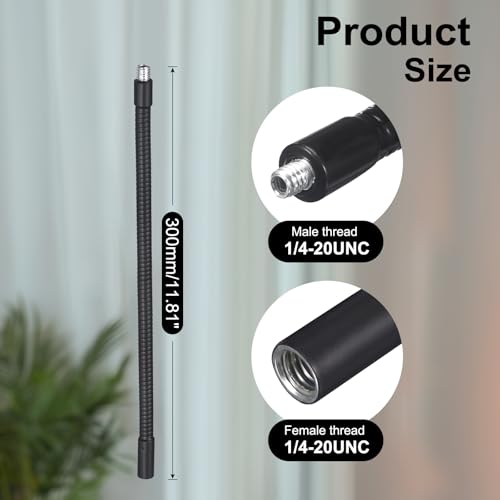 12-Inch Flexible Gooseneck Tubing, 1/4"-20 Female to Male Thread Universal Arm Gooseneck Extension Holder for Microphone, Tripod Phone, Camera, LED Video Lights - color: 1 Pack, size: 12 Inch