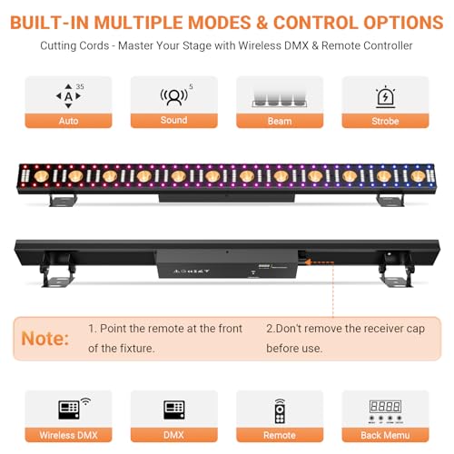 Battery Powered 150W 240LED Stage Wash Light Bar for DJ Party | 2.4G Wireless DMX512 & Remote Control, RGB Strip White Strobe & Warm Beam Effects, For Wedding, Live Music Venues, Club Event