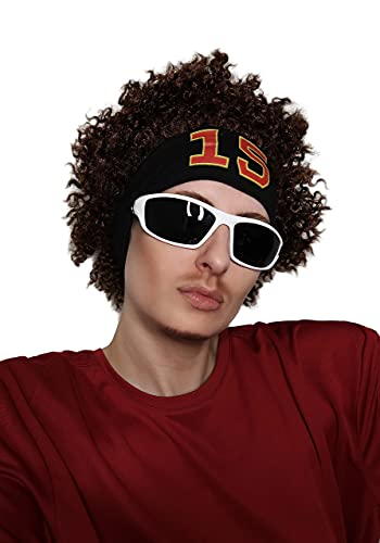 ALLAURA - Patrick Mahomes Wig + Sweatband 100% Realistic Curly Brown Wig for Men Women Fits All Non-itch Football Cosplay - color: 21-Brown