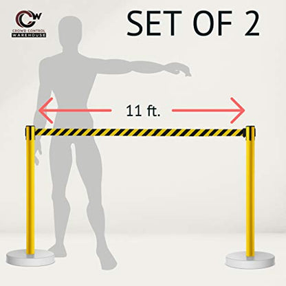 Crowd Control Warehouse - CCW Set of 2 Retractable Belt Barrier Stanchion, Water Fillable Base MSH630-11 Foot Belt, Black with Black PVC Plastic Post - color: Black, size: Black Post