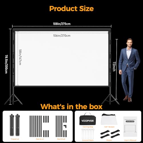 100 Inch Projector Screen with Stand, Portable Outdoor Movie Screen - size: 120"-275x200cm