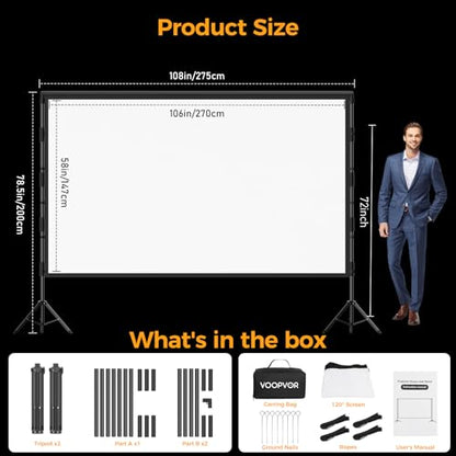 100 Inch Projector Screen with Stand, Portable Outdoor Movie Screen - size: 120"-275x200cm