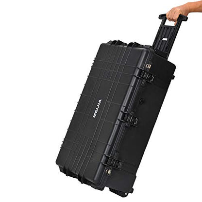 MEIJIA Rolling Waterproof Hard Protective Case, Hard Camera Case with Retractable Pull Handle and Wheels,Customizable Fit Foam Inserted, Black, Elegant Black,31.65x19.37inchx11.02inches - size: 31.65x19.37inchx11.02inches