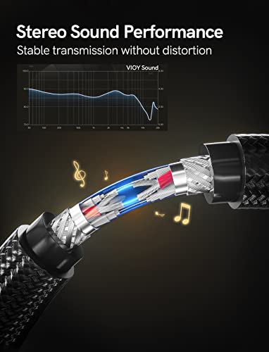 VIOY 1/8 to 1/4 Stereo Cable 6 FT, 3.5mm TRS Male to Dual 6.35mm TS Male | lossless Hi-Fi audio,Brass shell, silver-plated core dual shielding, braided stereo cable for mixer, player and stereo system - size: 6 ft, style: Y-split: 22 cm