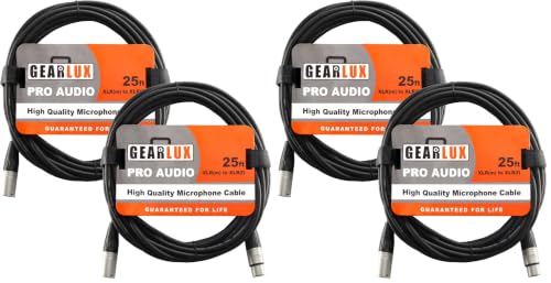 Gearlux XLR Microphone Cable, Fully Balanced, Male to Female, 25 Feet - 4 Pack - size: 25 Ft (Pack of 2), style: 2 Pack