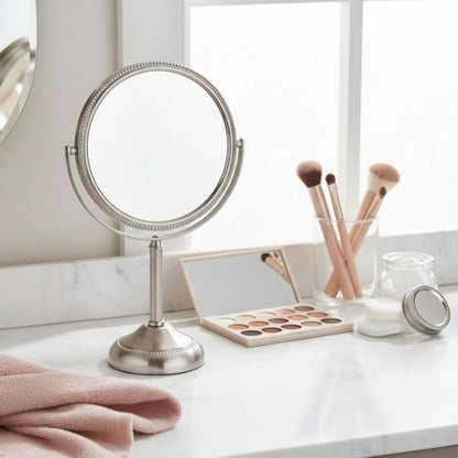JERDON 6" Tabletop Makeup Mirror - 10X Magnification - Nickel - JP910NB | Two-Sided Swivel Design, 11" Tall, Portable - color: Nickel
