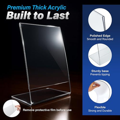 Azar 223238-3PK Anti-Glare Matte Clear Acrylic Sign Holders 8.5”W x 11”H – Portrait L-Shaped Frame for Tabletop, Counter Display – Side Loading, Durable Plastic Picture or Menu Frame (Pack of 3)