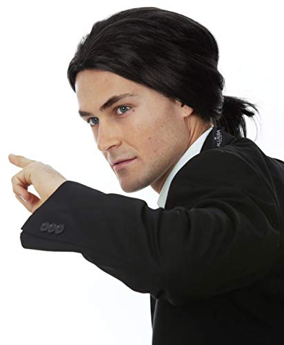 ALLAURA Compatible with John Wick Wig – Black Hitman Wig for Men, Tieable into Ponytail – Assassin, Keanu, Vincent Vega, Farquaad, Vampire Cosplay – 90s Action Movie Halloween Costume Hairpiece - color: 18-Black