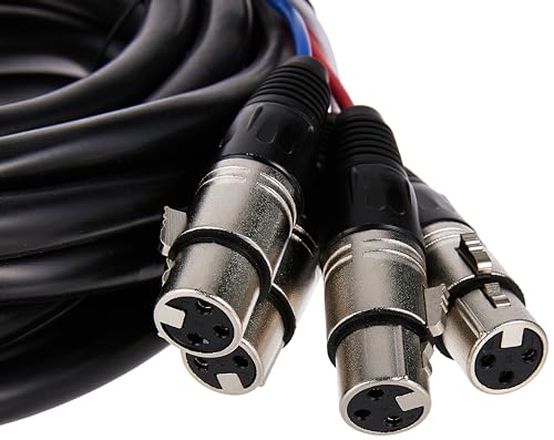 Monoprice 4-Channel XLR Male to XLR Female Snake Cable - 20 Feet - Black/Silver, Metal Connector Housings, Plastic and Rubber Cable Boots - size: 20 Feet