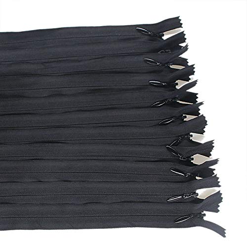 Leekayer 22" Invisible Zippers Black 20 PCS Bulk Nylon Coil Hidden Zipper | Zippers for Sewing Pillow Cushion Dress Crafts Purse Bag Coat DIY 55cm Closed Ended Handmade Replacement Zipper - color: Black, size: 22inch-20PCS