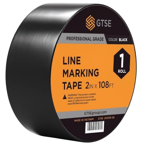 GTSE - Black Vinyl PVC Floor Tape 2 inch x 108ft Safety Marking Tape | Safety Marking Tape for Gyms, Warehouses & Dance Floors - Durable Vinyl, High Visibility - color: Black, size: 2" x 108 ft