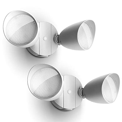 UME 2-Packs 2500 Lumen 32 Watt 28 LED Dual-Head Floodlight Outdoor, Full Metal Design, Waterproof Exterior Security Wall Light for Patio, Garden, Yard-White - color: White