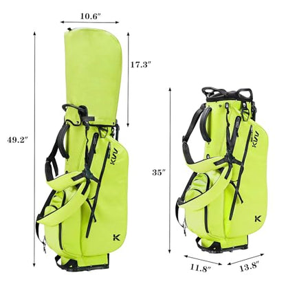 KVV Lightweight Golf Stand Bag with 7 Way Full-Length Dividers, 5 Zippered Pockets, Automatically Adjustable Dual Straps，Elegant Design - color: Lime