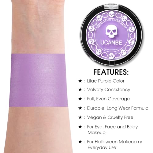 UCANBE Lilac Face Body Paint Makeup Foundation, Patel Purple Cream Greasepaint, Non-Toxic Goth Facepaint for Halloween Ursula Fairy Elf, Mystic Witch, Anime Skull SFX Makeup Costume Cosplay Parties - color: Lilac/Pastel Purple