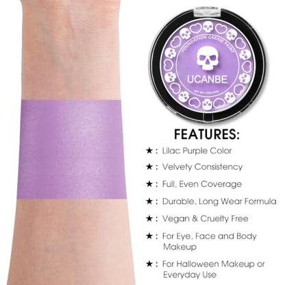 UCANBE Lilac Face Body Paint Makeup Foundation, Patel Purple Cream Greasepaint, Non-Toxic Goth Facepaint for Halloween Ursula Fairy Elf, Mystic Witch, Anime Skull SFX Makeup Costume Cosplay Parties - color: Lilac/Pastel Purple