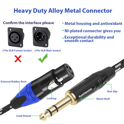 1/4" to XLR Cable,Heavy Duty Nylon Braided,Gold Plated Plug,Balanced 1/4" TRS to XLR Female Patch Cable, Quarter Inch 6.35mm to 3pin XLR Female Microphone Cable, for Speaker,Mixer-6.6ft/2Pack