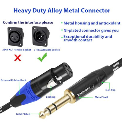 1/4" to XLR Cable,Heavy Duty Nylon Braided,Gold Plated Plug,Balanced 1/4" TRS to XLR Female Patch Cable, Quarter Inch 6.35mm to 3pin XLR Female Microphone Cable, for Speaker,Mixer-6.6ft/2Pack
