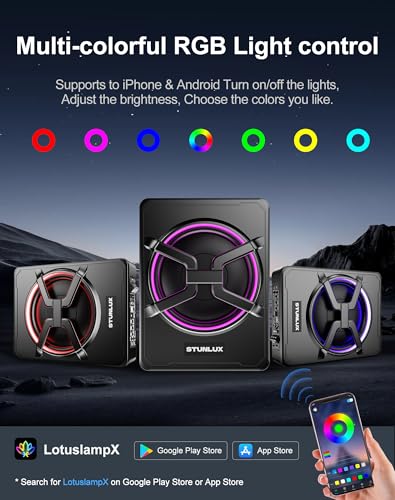 10 Inch 800W Under Seat Car Subwoofer,Full Cast Aluminum Under Seat Powered Subwoofer,Built-in Amp & APP LED Light Control,12V Universal Vehicle Subwoofer Full Installation Kit with Gift Box