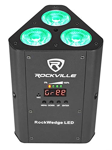 Rockville RockWedge LED Black RGBWA+UV Rechargeable Par Up-Light, 2-Pack | Built-In 7500mAh Battery, Wireless DMX, 54W, Up to 36 Hours Single Color Runtime, 4 Hour Recharge, 6 or 10 Channel DMX
