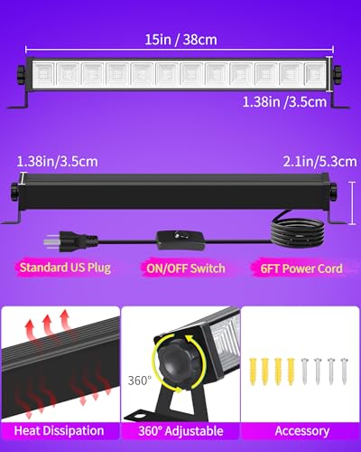 45W Black Light Bar with 6ft Cord+Switch, for Neon Glow Party Halloween | LED Blacklight Fixtures 385-400nm, Light Up 25x25ft Area for Body Paint Fluorescent Tapestry Poster Classroom Bedroom, 1Pack - size: 45W-1Pack