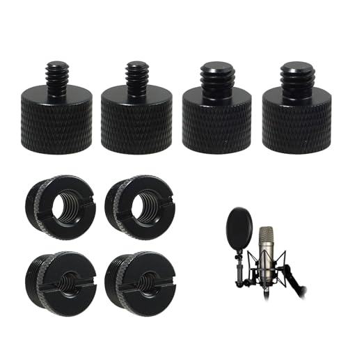 8 Pcs Mic Stand Adapter Set, TZ-21A 5/8" to 3/8" & 1/4" Thread Screw Converters, Universal Metal Microphone Adapter for Mic Stand, Boom Arm, Camera Tripod, Shock Mount, Studio Recording Equipment