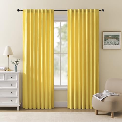 Miss SELETEX 2 Panels Blackout Velvet Curtains Solid Soft Yellow Curtains Back Tab Thermal Insulated Soundproof Room Darkening Drapes/Panels for Living Room Bedroom 52 x 84 Inch Length. - color: Yellow, size: 52"W x 84"L (Pack of 2)