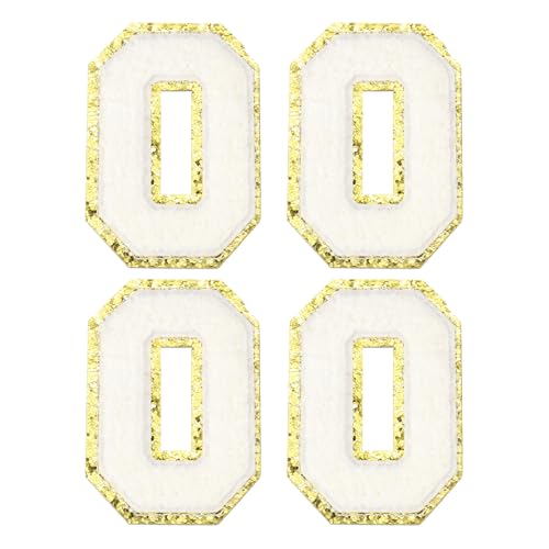 MECCANIXITY Chenille Letter Patches 3.1" Alphabet O Iron on Embroidered Patch Sew on Letter Stickers Applique for Repairing Clothing Jeans Shoes Hats DIY(White, Pack of 4) - style: Letter-O