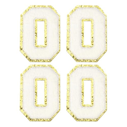MECCANIXITY Chenille Letter Patches 3.1" Alphabet O Iron on Embroidered Patch Sew on Letter Stickers Applique for Repairing Clothing Jeans Shoes Hats DIY(White, Pack of 4) - style: Letter-O