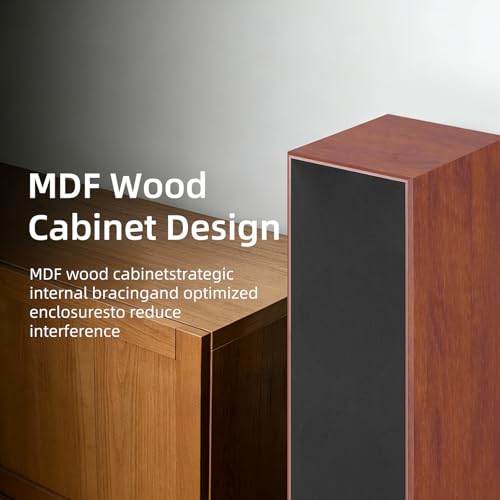 Elimavi Floor Standing Tower Speakers Pair, Dual 6.5" Woofers, 120W, Brown | 1" silk dome tweeter, passive hi-fi design, home theater ready, MDF wood cabinet, rich warm sound, for stereo & movies - color: Brown