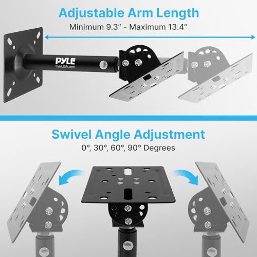 Pyle Universal Speaker Mounting Bracket - Ceiling & Wall Speaker Mount with Adjustable Swivel Tilt, 13.4" Retractable Telescopic Arm, 75 lbs Max Load - Ideal for Home Surround Sound Systems (Pair) - style: Steel Pin (Tilt & Swivel)