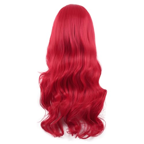 MapofBeauty 28 Inch Long Wavy Curly Side Bangs Party Hair Wig, Bright Red | Synthetic fiber, 70 cm Cosplay Wig, Fashion - color: Bright Red