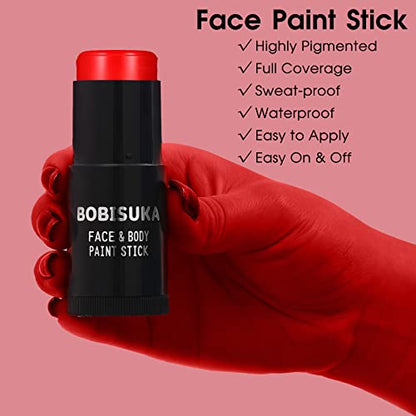 BOBISUKA Pro Red Face & Body Paint Stick, Blendable Red Eyeblack Painting Sticks for Sports, Facepaints for Halloween Makeup Clown Joker Devil Cosplay Special Effects Costume SFX Party - color: Red
