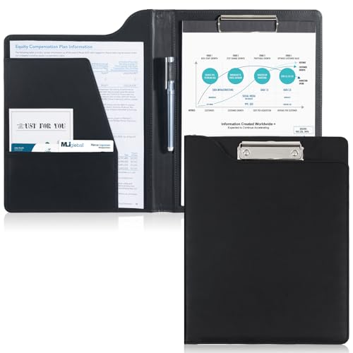ProCase A4 Leather Padfolio Clipboard Folder -Black | Professional Business Portfolio Folder, Resume Organizer for Interviews, Office, Meetings & Conferences - color: Black