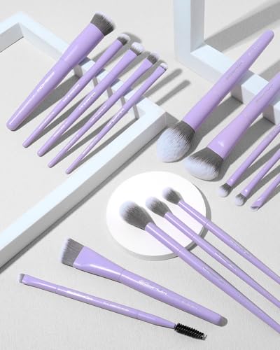EIGSHOW Makeup Brushes Set, 15Pcs Professional Make Up Brush with Silver Ion Bristles for Foundation Powder Blush Highlighter Concealer Eyeshadow Eyeliner, Travel Gift Set (Matte Purple) - color: Matte Purple