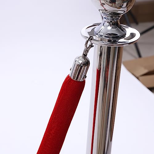 6PCS Stanchions and Velvet Ropes,4 Red 4.92" L Velvet Ropes and 37.4" H Stainless Steel Posts with Hollow Base, Crowd Control Barriers Stanchions, Carpet Runner Poles for Party Supplies,Sliver - color: Sliver
