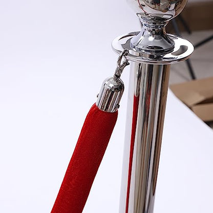6PCS Stanchions and Velvet Ropes,4 Red 4.92" L Velvet Ropes and 37.4" H Stainless Steel Posts with Hollow Base, Crowd Control Barriers Stanchions, Carpet Runner Poles for Party Supplies,Sliver - color: Sliver