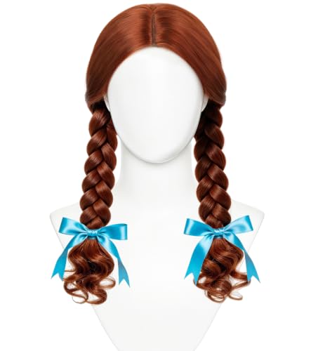 Brown Center Part Braided Wig with Wig Cap, Long Cosplay Hair | Long synthetic brown braid with center part for cosplay, Halloween, anime conventions, carnival costumes, and parties - color: Deep Brown