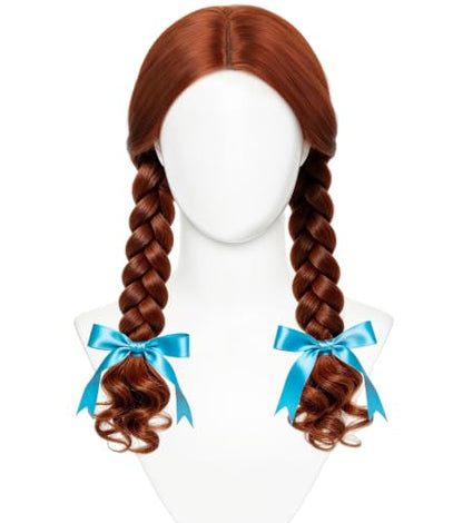 Brown Center Part Braided Wig with Wig Cap, Long Cosplay Hair | Long synthetic brown braid with center part for cosplay, Halloween, anime conventions, carnival costumes, and parties - color: Deep Brown