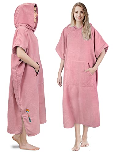 SUN CUBE Surf Poncho Changing Robe with Hood, Wetsuit Changing Hooded Towel | Thick Quick Dry Microfiber, Wetsuit Changing Towel, Surfing Beach Swim Outdoor Sports Cover Up, Adult Wearable Poncho - color: Pink