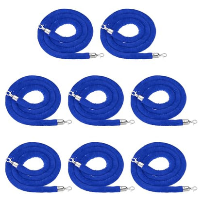 PATIKIL 8 Pack Blue Velvet Stanchion Rope, 8 Ft Crowd Control Ropes Barrier Hanging Rope with Stainless Steel Silver Plated Hooks for Carpet Events Movie Theaters Opening Activities - color: Blue/Silver Plated, size: 8 Feet