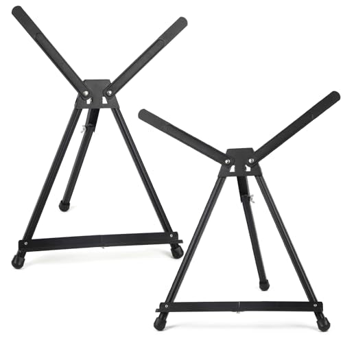 Falling in Art 2 Pack 15" to 21" Tabletop Easel for Painting &Display | Black Aluminum Tripod with Rubber Feet, Holds Canvas, Paintings, Books, Photos, Signs - style: 2 PACK