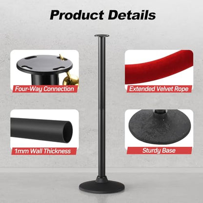 BATTIFE 2 Pack Plastic Stanchion Posts, Red Velvet Rope, Crowd Control | Rubber-plastic bases with 5-ft velvet ropes; stanchion stands for events, theaters, red carpets, parties, and queue lines. - color: Red, size: 33.8inch