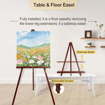 Wooden Easel Stand for Sign, 60" Portable Painting Easel, Adjustable Poster Stand with Tripod Easel, Wedding Easel Standing for Welcome Sign Stand (Brown) - color: Brown