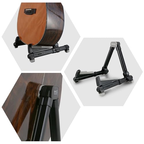 EASTROCK Portable Tripod A Frame Aluminium Music Stand,Black | Folding Guitar Stand,for Acoustic Electric Guitars, Bass, Violin, Ukulele, Banjo - color: black