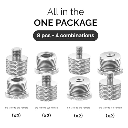 IXTECH Mic Stand Adapter Set 8 pieces Metal Microphone Stand Screw Thread Adapter 5/8 Female to 3/8 Male 3/8 Female to 5/8 Male 5/8 Female to 1/4 Male 1/4 Female to 5/8 Male Tripod Adapter ADP01A Slvr - color: Silver