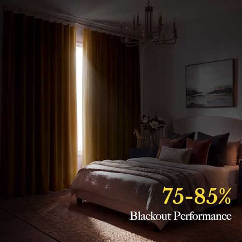 RYB HOME Mustard Yellow Velvet Curtains 84 inches Long for Bedroom - color: Mustard Yellow, size: 52"W x 84"L (Pack of 2)