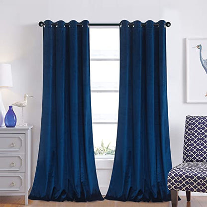 Midnight Blue Velvet Curtains Elegant Window Drapes for Living Room 84 Inch Long Light Dimming Room Panels Privacy Grommet Bedroom Sliding Door Backdrops Wedding, Set of 2 (Midnight Blue) - color: Midnight Blue